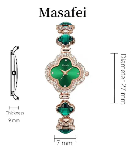 Quartz watch For Women with real agate crysta Green