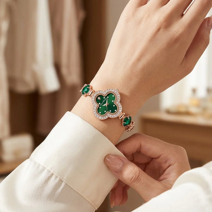 Quartz watch For Women with real agate crysta Green