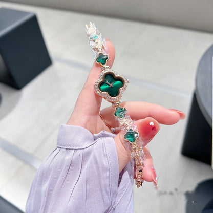 Quartz watch For Women with real agate crysta Green