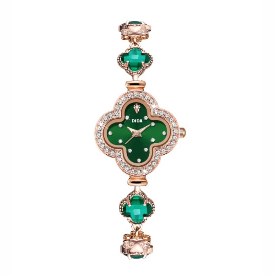 Quartz watch For Women with real agate crysta Green