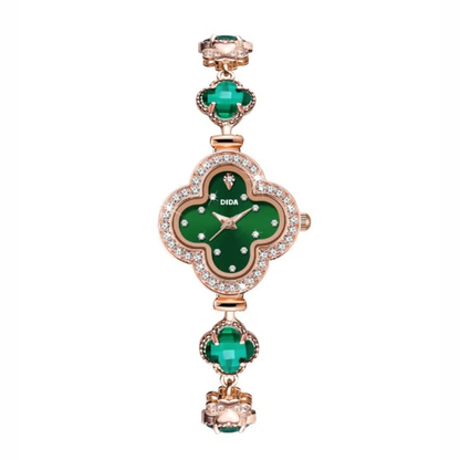Quartz watch For Women with real agate crysta Green