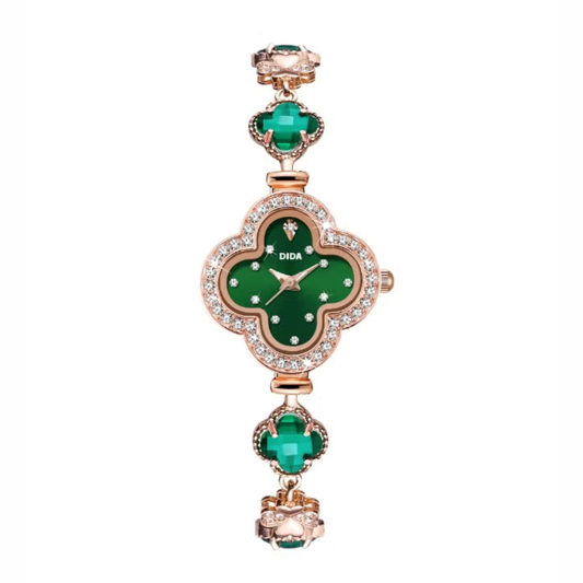 Quartz watch For Women with real agate crysta Green