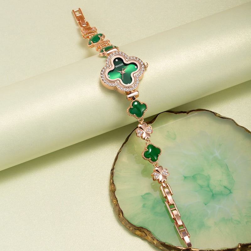 Quartz watch For Women with real agate crysta Green